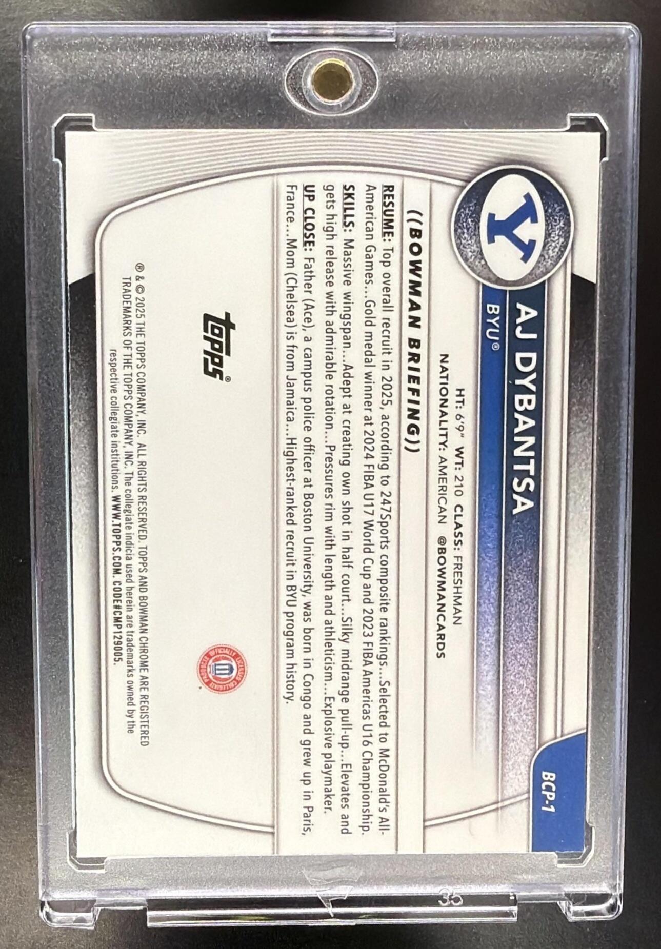 2025-26 Bowman AJ Dybantsa #BCP-1 Chrome True Blue Refractor 37/150 1st Prospect