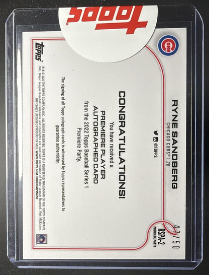 2022 Topps Ryne Sandberg Premiere Party Auto /50