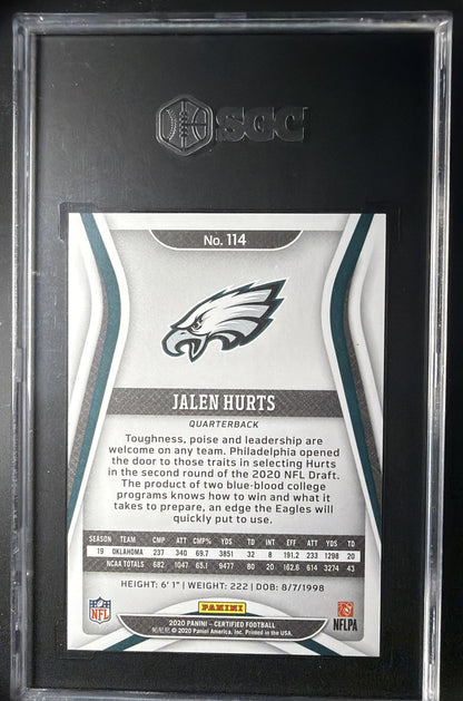 2020 Panini Certified Jalen Hurts #114 Mirror Orange 191/199 RC SGC 10