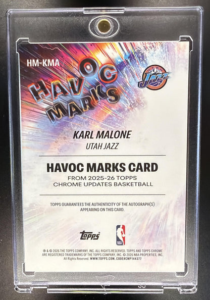 2025-26 Topps Chrome Update Karl Malone #HM-KMA Havoc Marks Auto Red /5
