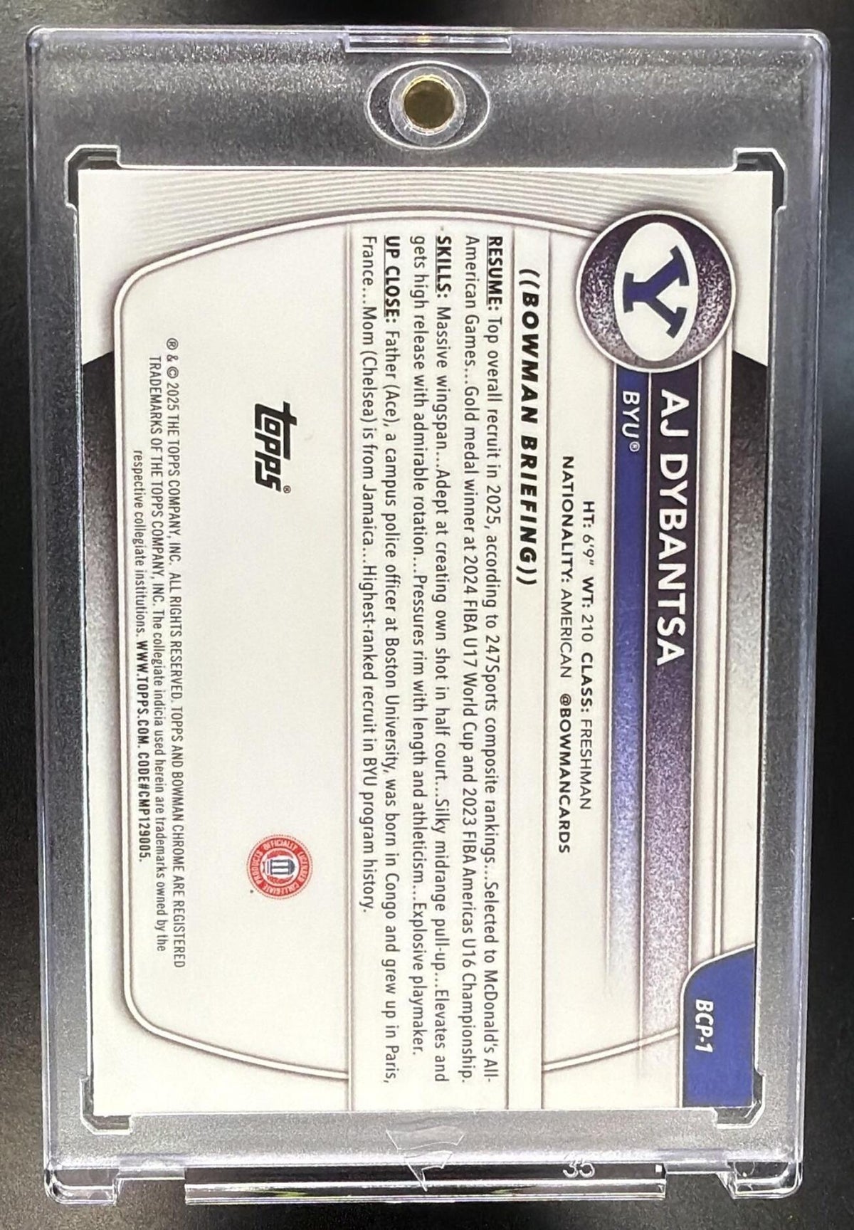 2025-26 Bowman AJ Dybantsa #BCP-1 Chrome Blue Mega Box 4/150 1st Prospect