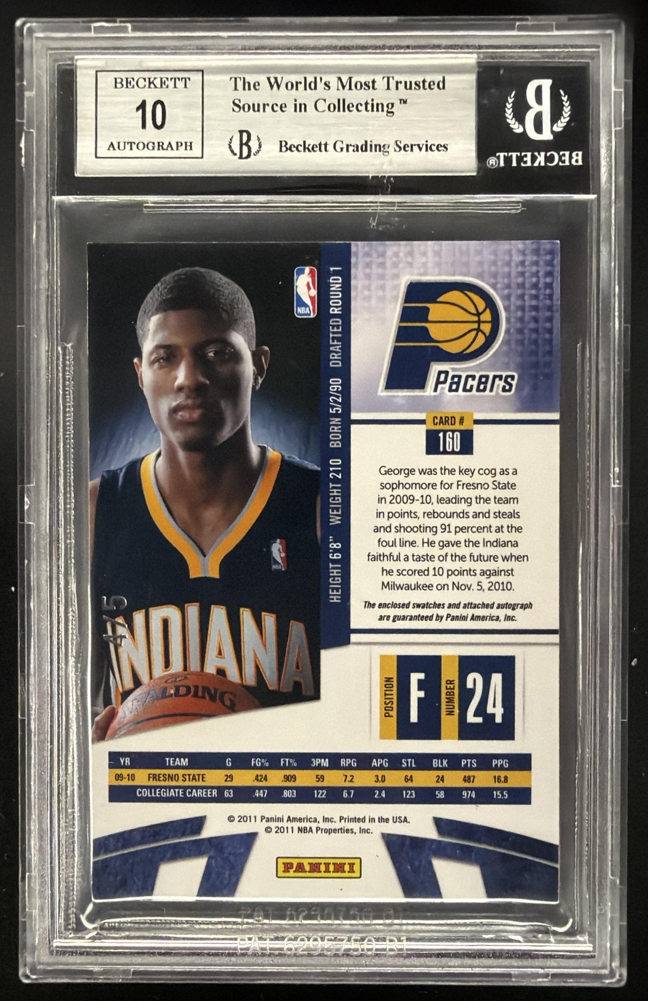201-12 Panini Absolute Paul George Rookie Patch Auto 4/5 BGS 8.5