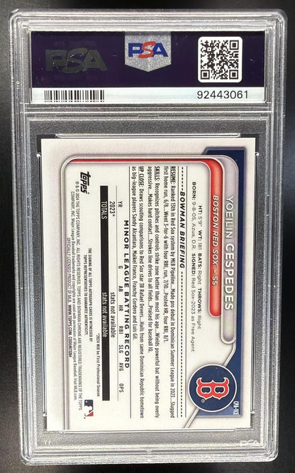 2024 Bowman Yoeilin Cespedes #CPA-YCE Chrome Auto Blue Refractor /150 1st Prospect PSA 9