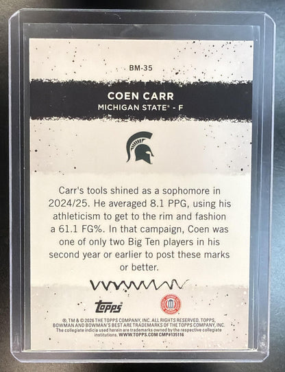 2026 Bowman Best University Coen Carr #BM-35 Bowman Masterpieces Gold Refractor 39/50