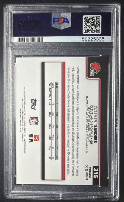2025 Topps Chrome Shedeur Sanders #315 Rookie Prism Refractor RC PSA 10