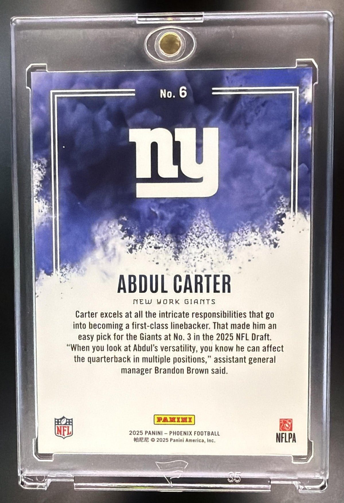 2025 Panini Phoenix Abdul Carter #6 Color Blast RC Giants
