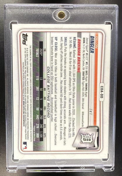 2020 Bowman Draft Dillon Dingler #CDA-DD Chrome Pick Auto Purple Refractor /250