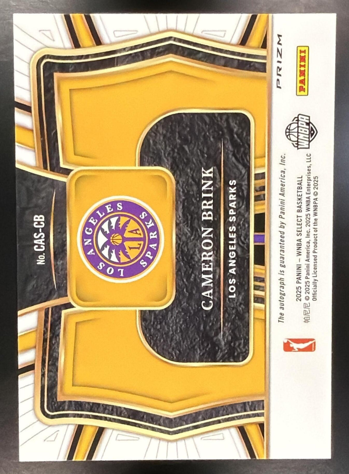 2025 Panini WNBA Select Cameron Brink #CAS-CB Courtside Action Signatures RC Auto