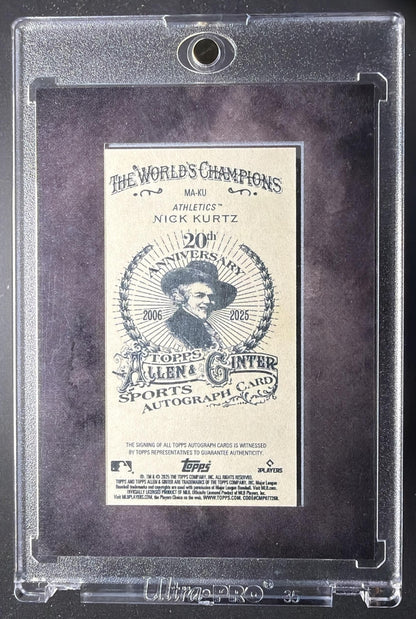 2025 Topps Allen & Ginter Nick Kurtz #MA-KU Framed Mini Baseball Auto Black Frame /25 RC