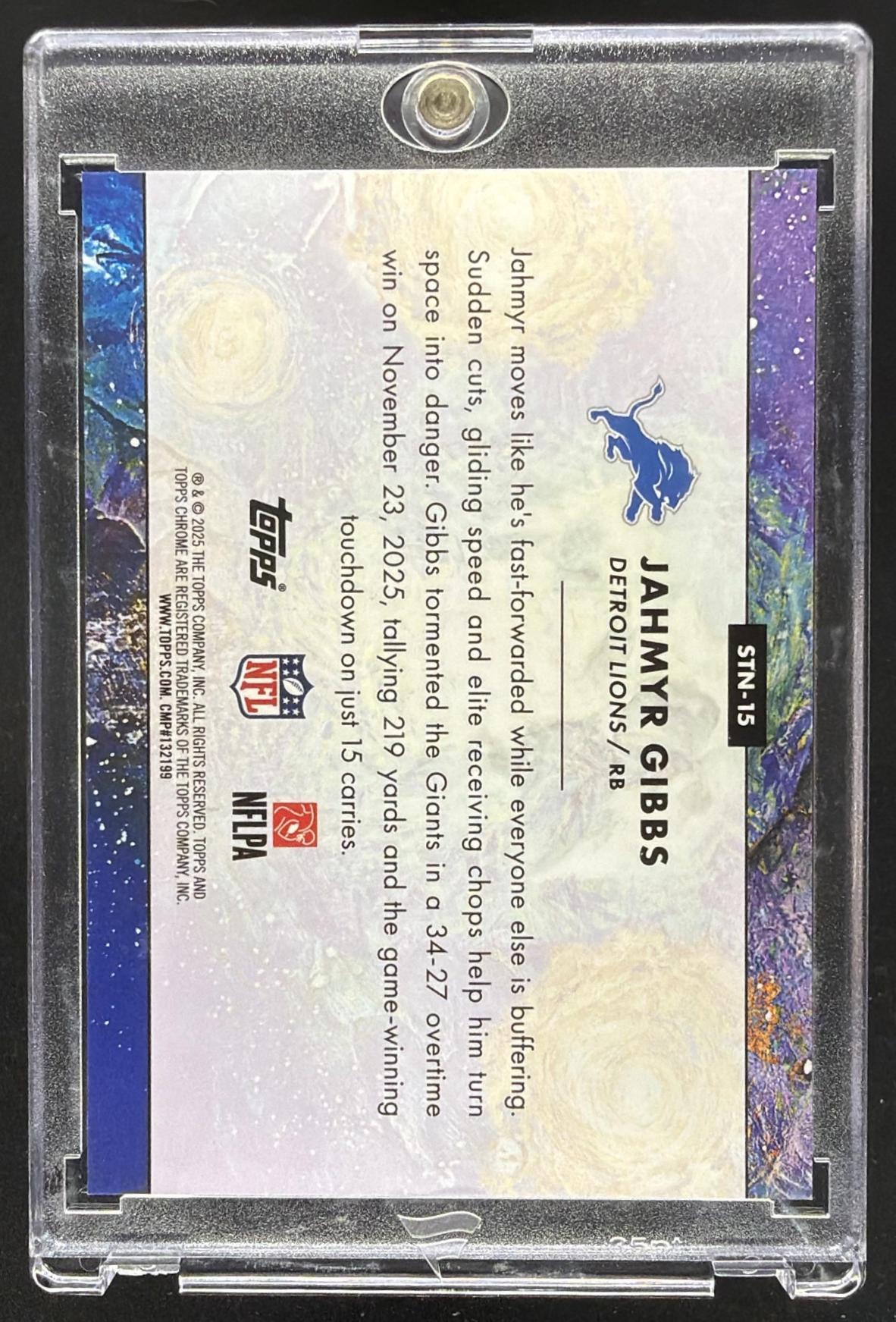 2025 Topps Cosmic Chrome Jahmyr Gibbs #STN-15 Stars In The Night Gold /50