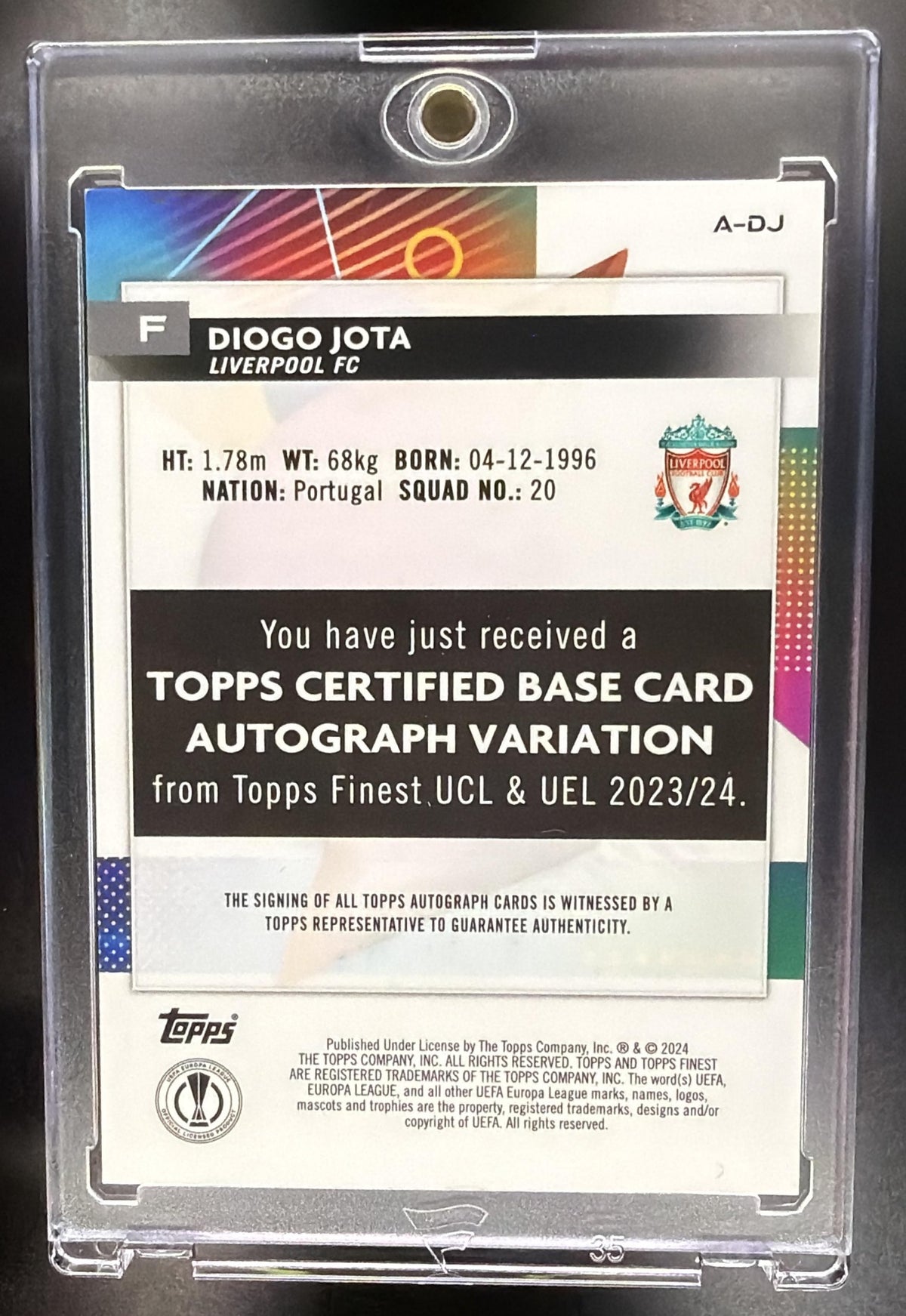 2023-24 Topps Finest UEFA Club Competitions Diogo Jota #A-DJ Auto Orange 24/25