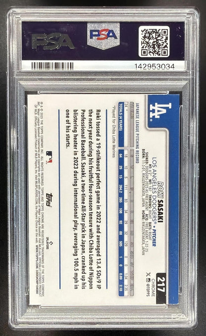2025 Topps Chrome Roki Sasaki #217 Image Variation Refractor RC PSA 9
