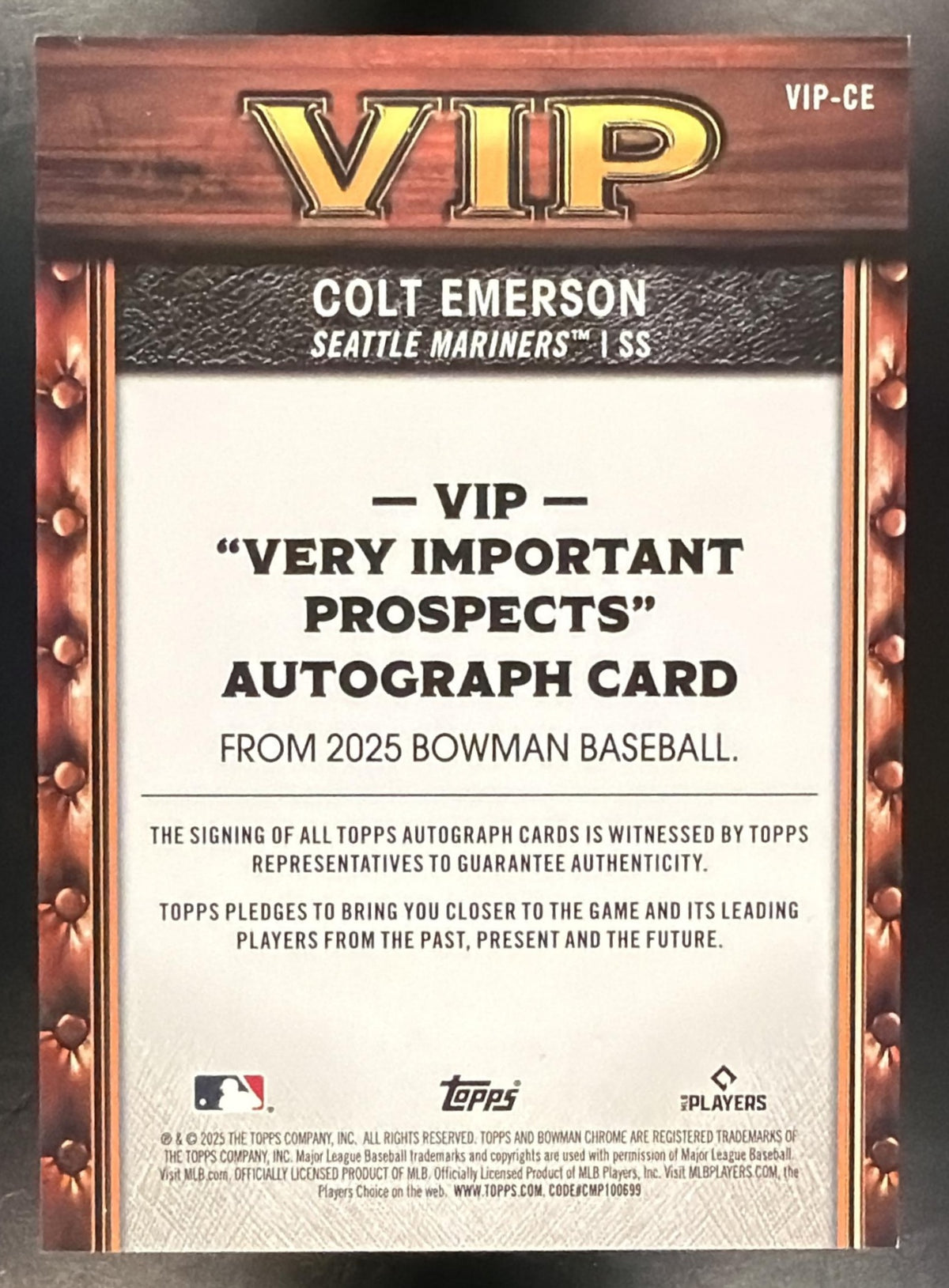 2025 Bowman Colt Emerson #VIP-CE Very Important Prospects Chrome Auto 22/99