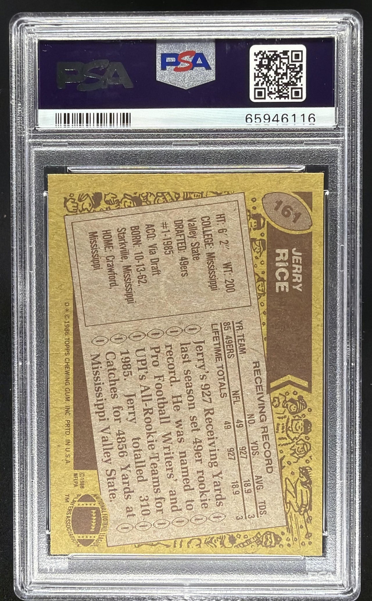 1986 Topps Jerry Rice #161 RC PSA 6