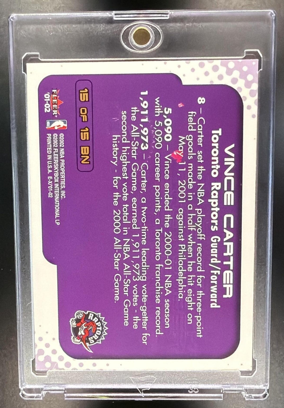 2001-02 Fleer E-X Vince Carter #15 BN Behind the Numbers Auto