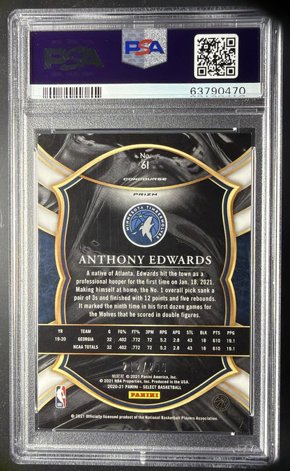 2020 Panini Select Anthony Edwards #61 Light Blue Prizms /299 RC Concourse PSA 9