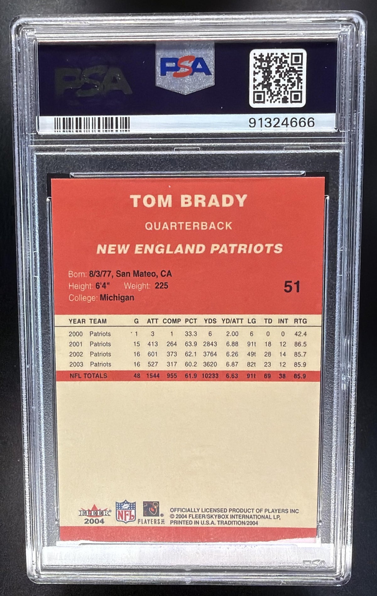 2004 Fleer Tradition Tom Brady #51 PSA 9