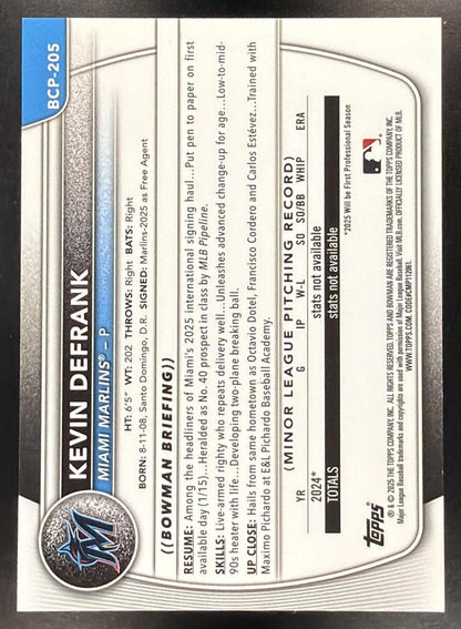 2025 Bowman Sapphire Baseball Kevin DeFrank #BCP-205 1st Orange 25/25