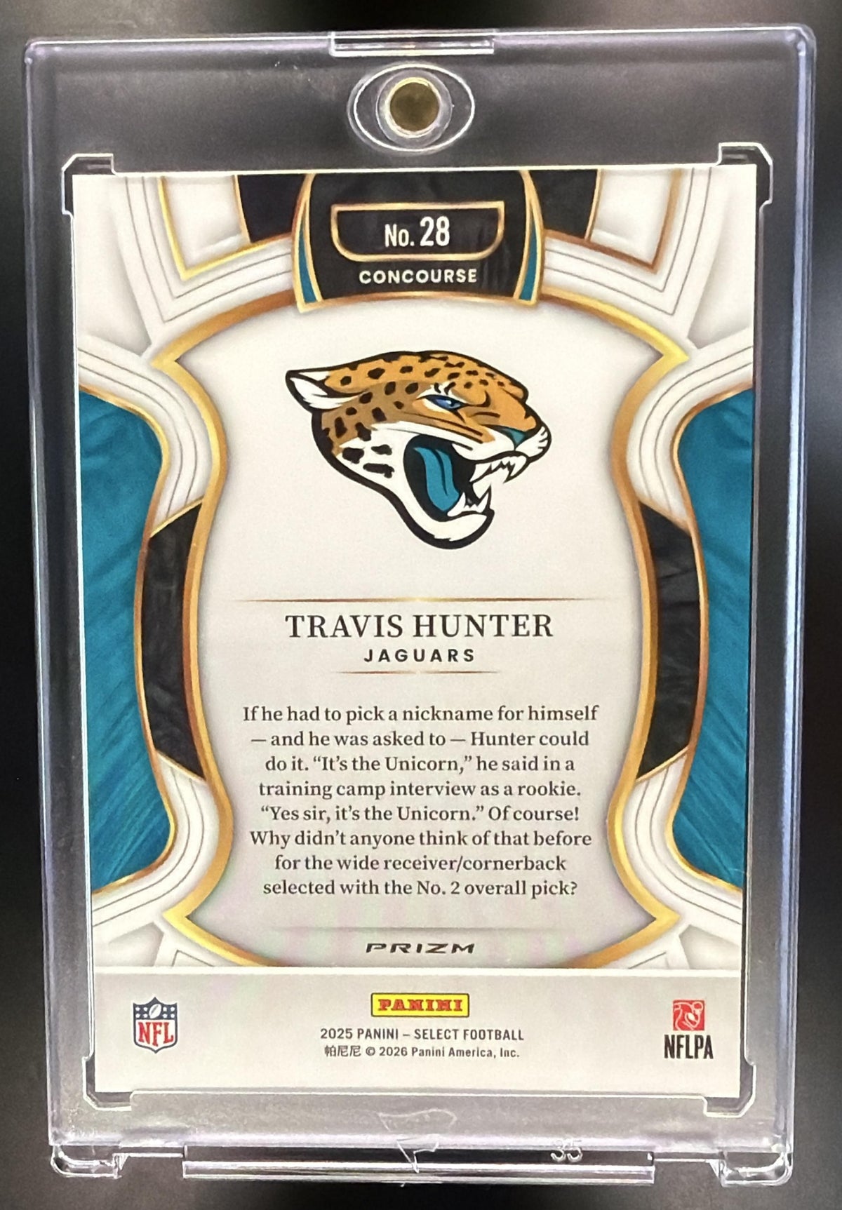 2025 Panini Select Travis Hunter #28 Concourse Zebra Prizm Shock RC