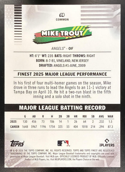 2026 Topps Finest Mike Trout #58 Gold Geometric Refractor 48/50