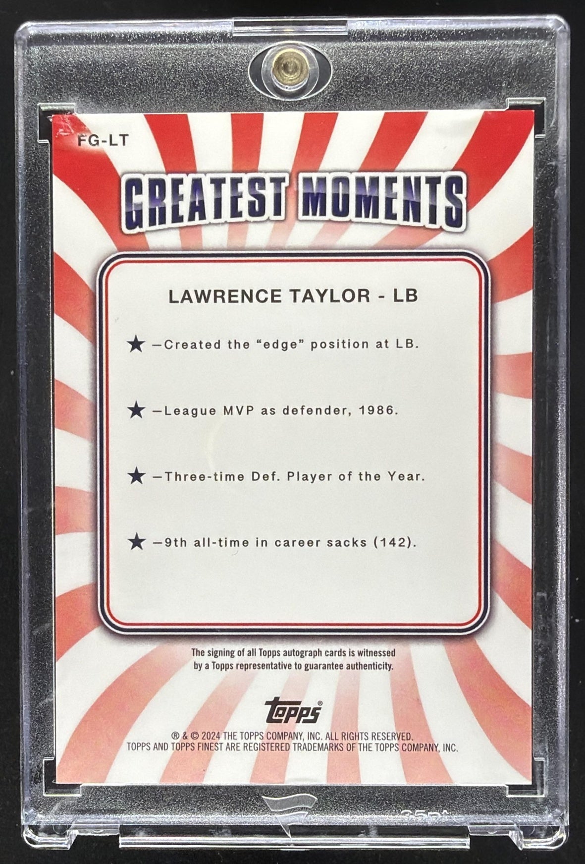 2024 Topps Finest Lawrence Taylor #FG-LT Greats Auto Blue Checkerboard Refractor /99