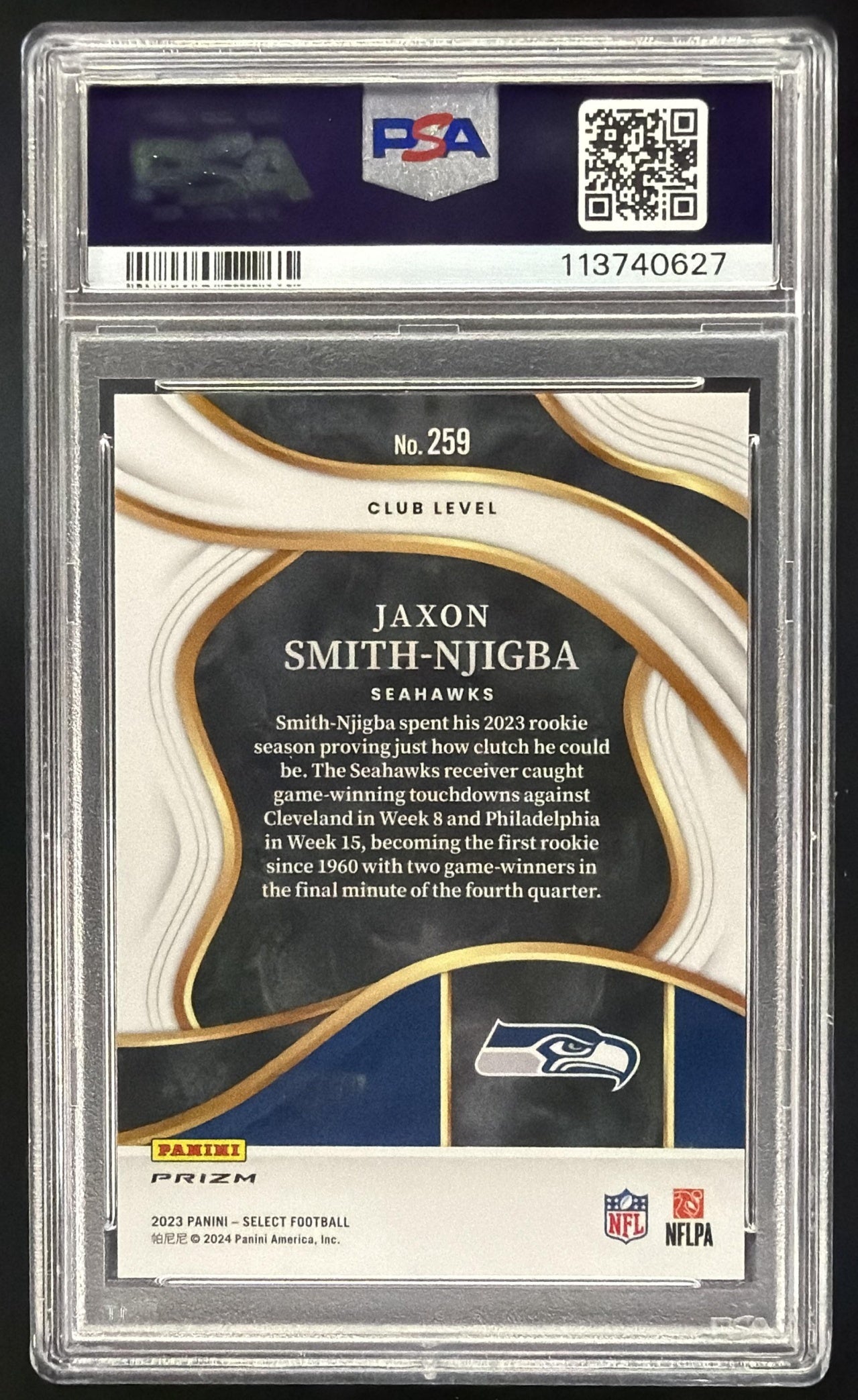 2023 Panini Select Jaxon Smith-Njigba #259 Dragon Scale Prizm /70 Club RC PSA 10