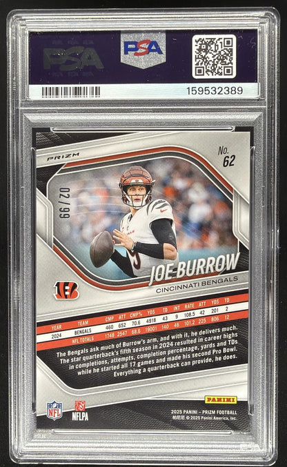 2025 Panini Prizm Joe Burrow #62 Blue Ice /99 PSA 9