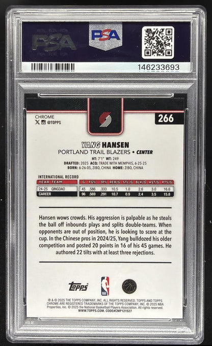 2025-26 Topps Chrome Yang Hansen #266 X-Fractor RC PSA 10