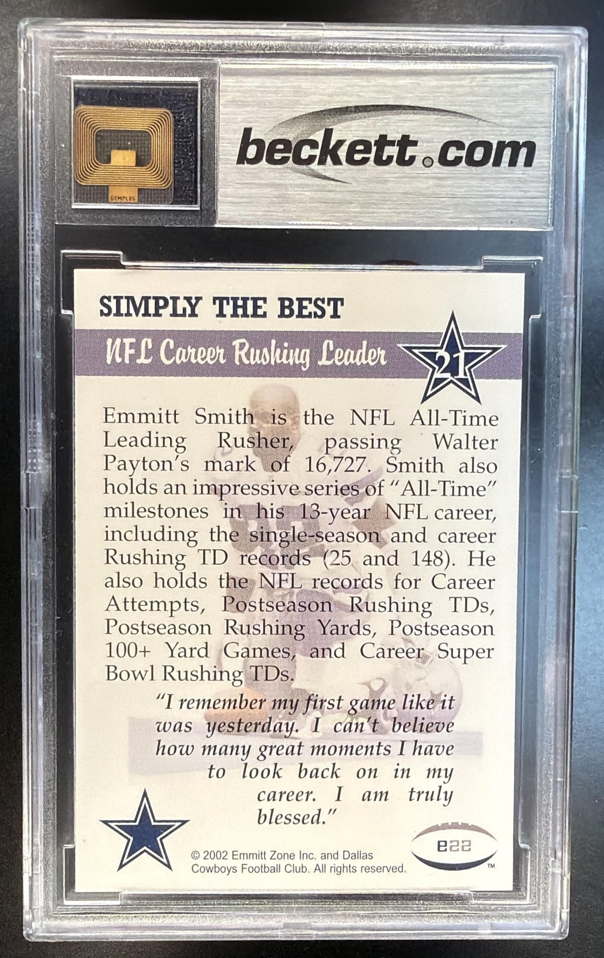 2002 Run With History Emmitt Smith Game Used Jersey 1/2002