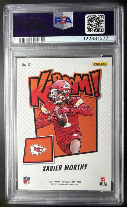 2024 Panini Absolute Xavier Worthy #12 Kaboom Horizontal RC SSP PSA 9