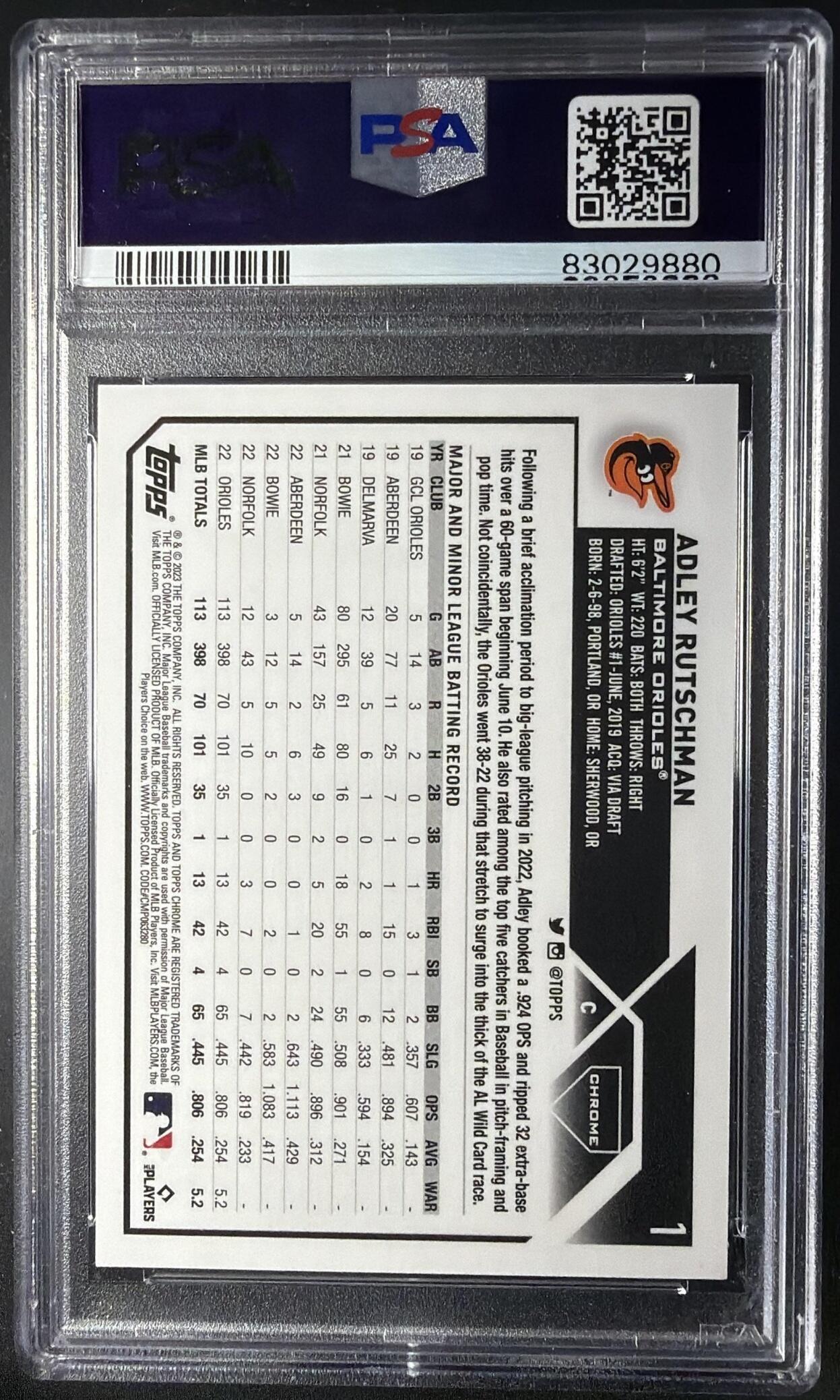 2023 Topps Chrome Logofractor Adley Rutschman #1 Blue Logofractor /150 RC PSA 10