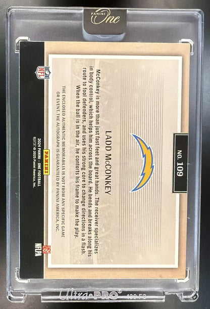 2024 Panini One Ladd McConkey #109 Premium Rookie Patch Auto Green 6/25 MEM RC