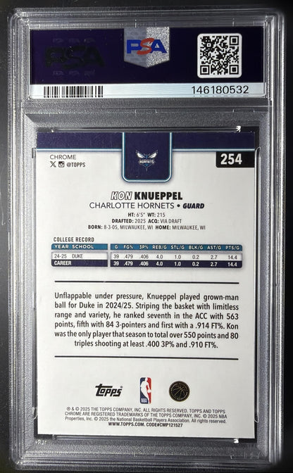 2025-26 Topps Chrome Kon Knueppel #254 RayWave Refractor RC PSA 9