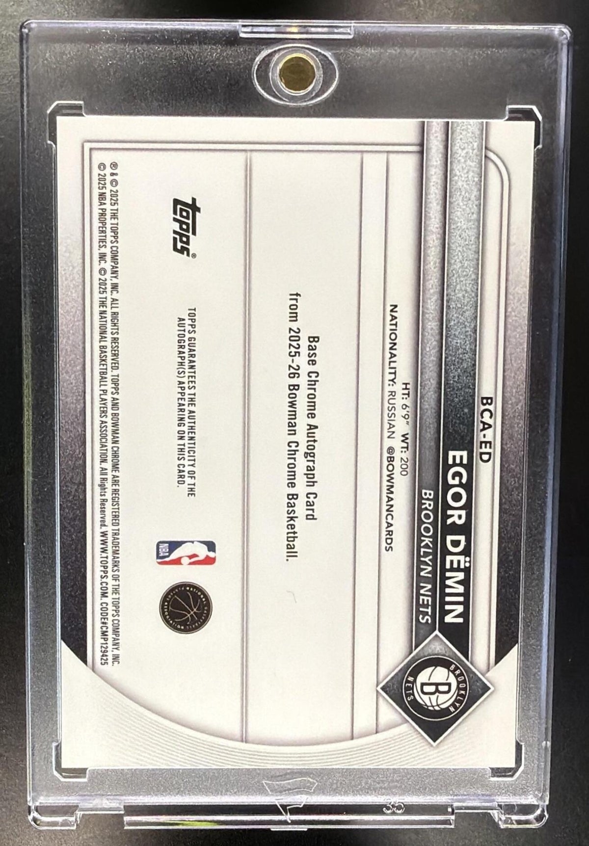 2025-26 Bowman Egor Demin #BCA-ED Chrome Auto Blue Geometric Refractor /150 RC