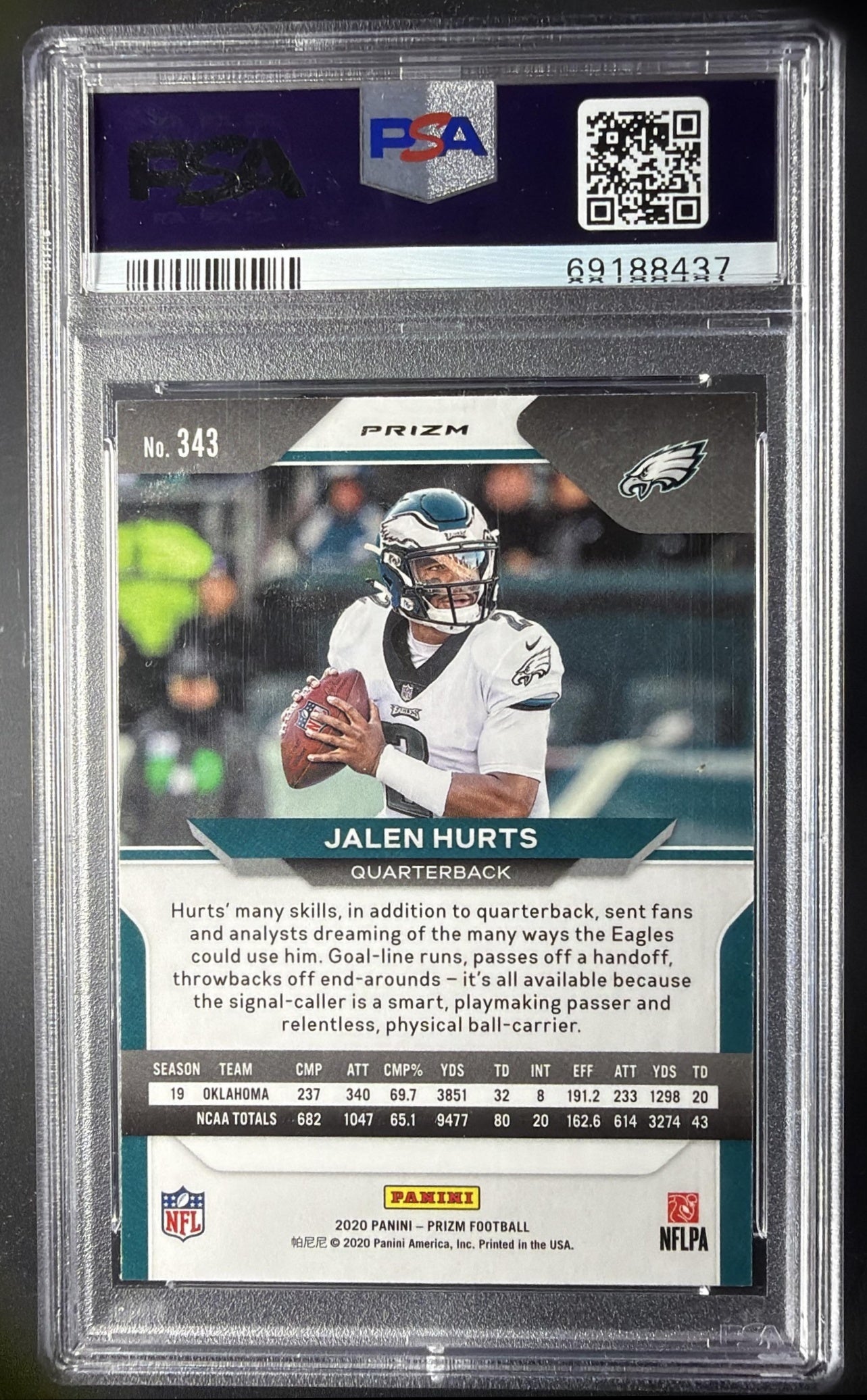 2020 Panini Prizm Jalen Hurts #343 Silver RC Rookie PSA 10