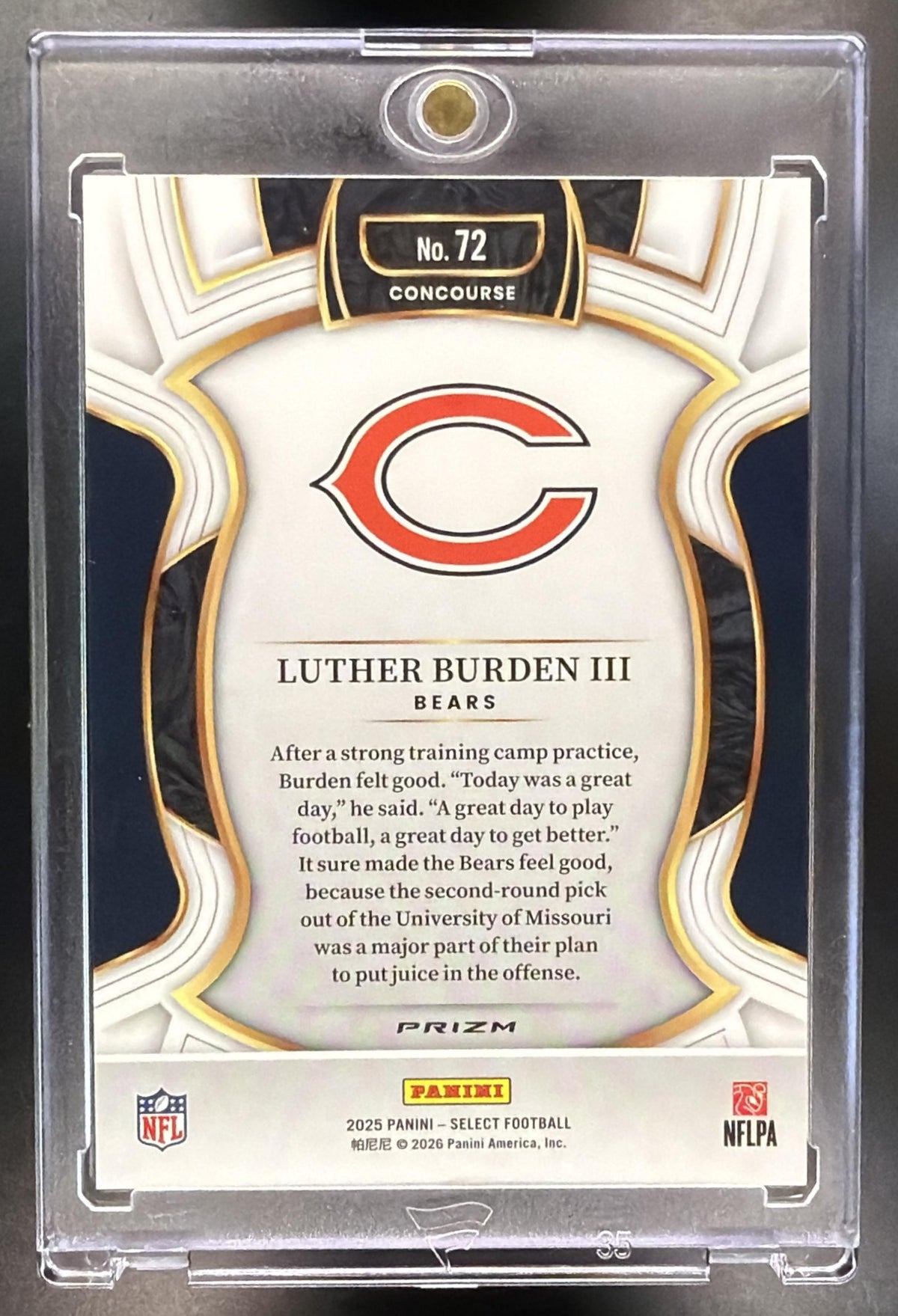 2025 Panini Select Luther Burden III #72 Concourse Zebra Prizm Shock RC