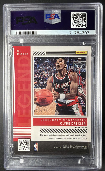 2021 Panini Contenders Optic Clyde Drexler #LCA-CLY Legendary Auto Orange /25 PSA 9