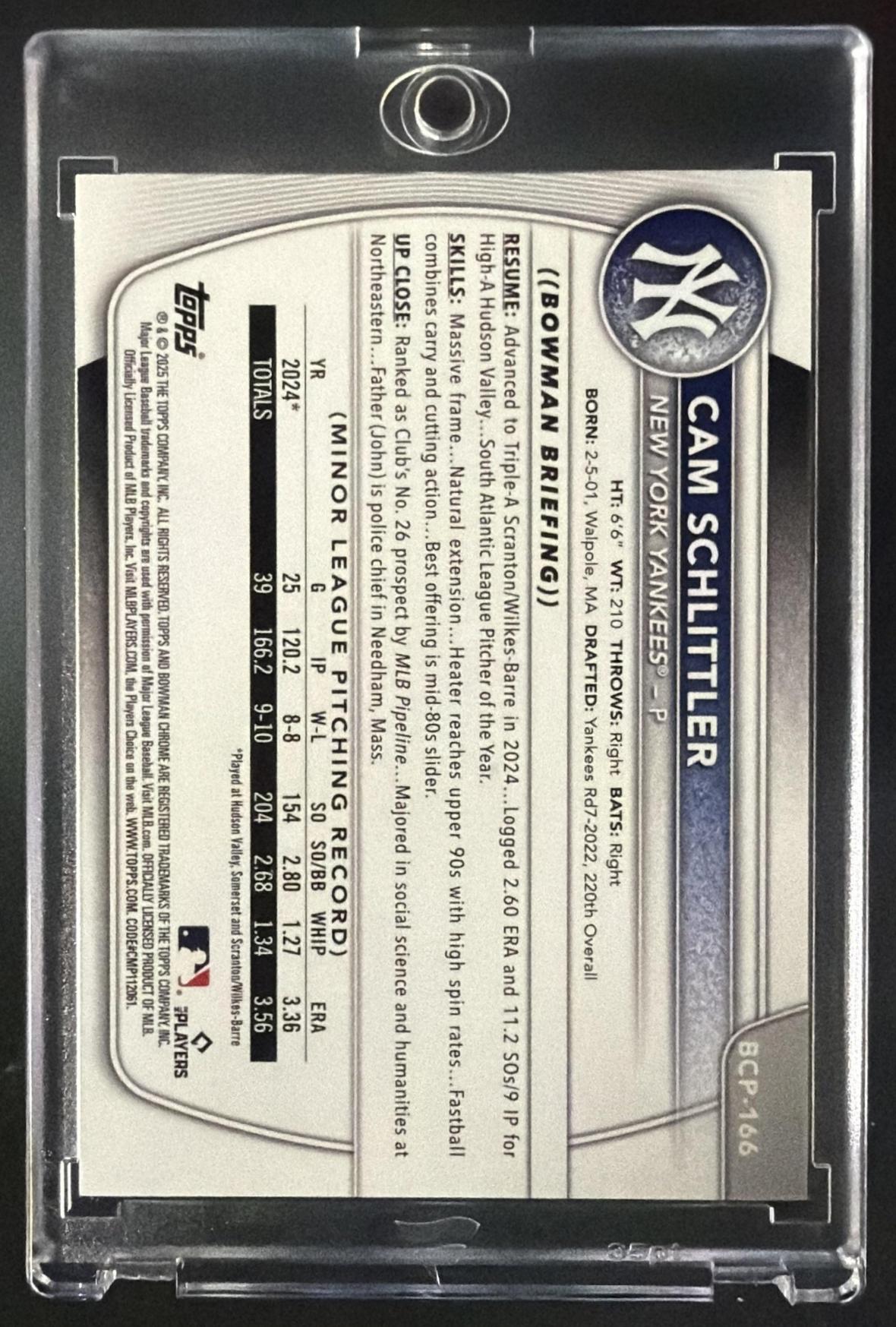 2025 Bowman Chrome Cam Schlittler #BCP-166 Blue Geometric /150 1st