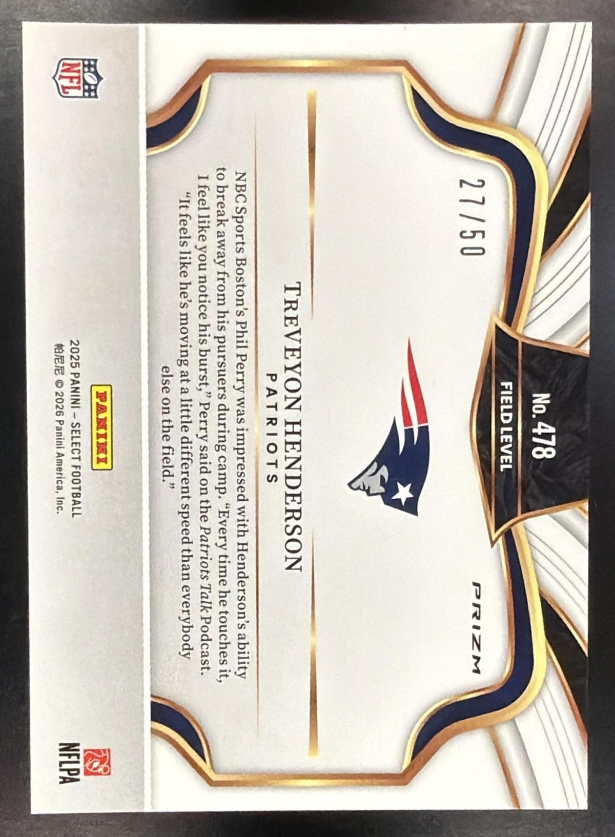 2025 Panini Select TreVeyon Henderson #478 Field Level Dragon Scale Prizm /50 RC