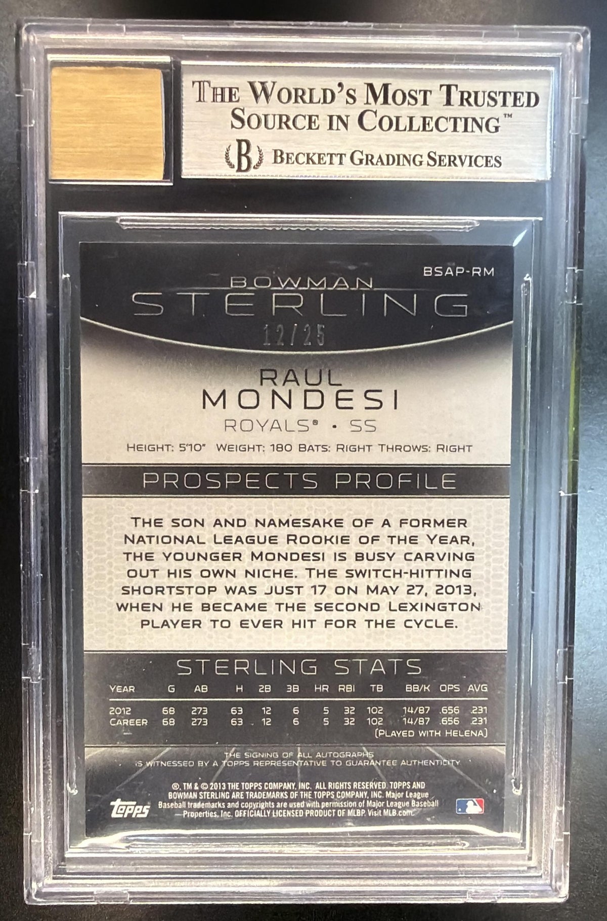 2013 Bowman Sterling Prospect Raul Mondesi #BSAP-RM Blue Refractor Auto 12/25 BGS 9