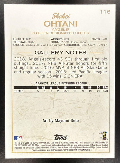 2018 Topps Gallery Shohei Ohtani #116 RC