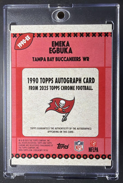 2025 Topps Chrome Emeka Egbuka #1990-EE 1990 Auto Orange Refractor 1/25 RC