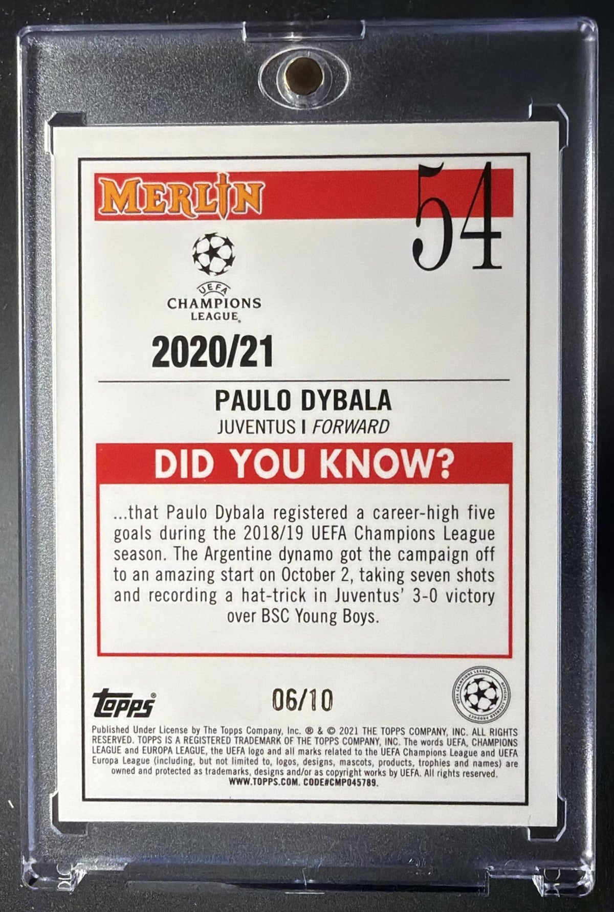 2020-21 Topps Merlin Chrome UEFA Champions League Paulo Dybala #54 Red 6/10