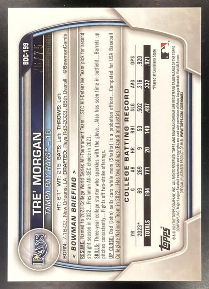 2023 Bowman Draft Sapphire Tre Morgan #BDC-199 Chrome Yellow Refractor 26/75 1st Prospect