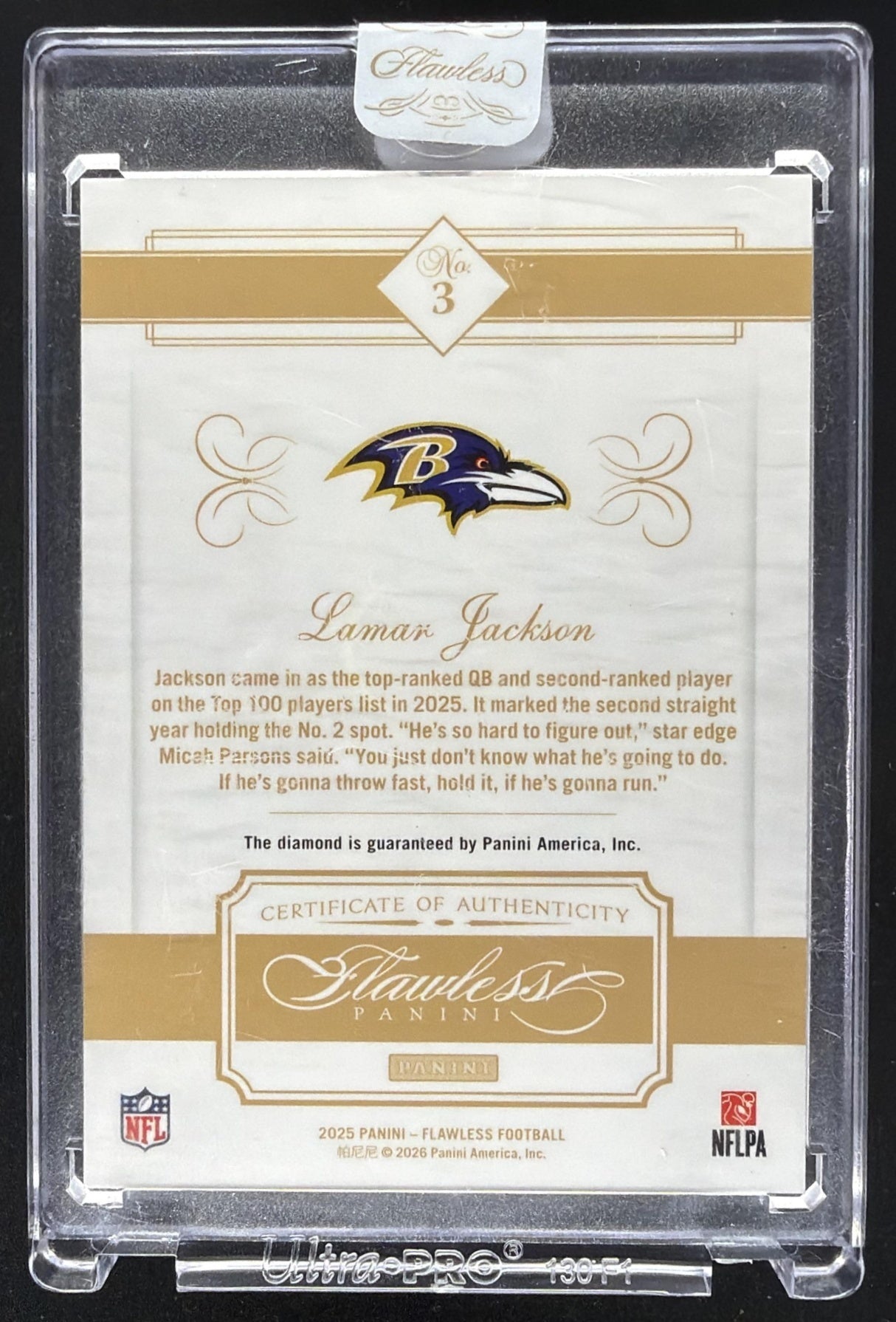 2025 Panini Flawless Lamar Jackson #3 Diamond 14/15