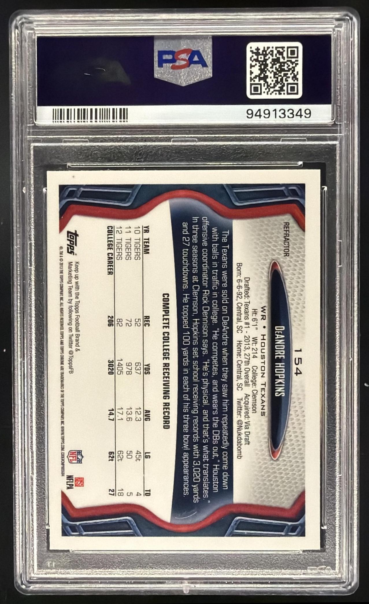 2013 Topps Chrome DeAndre Hopkins #154 Refractor RC PSA 10