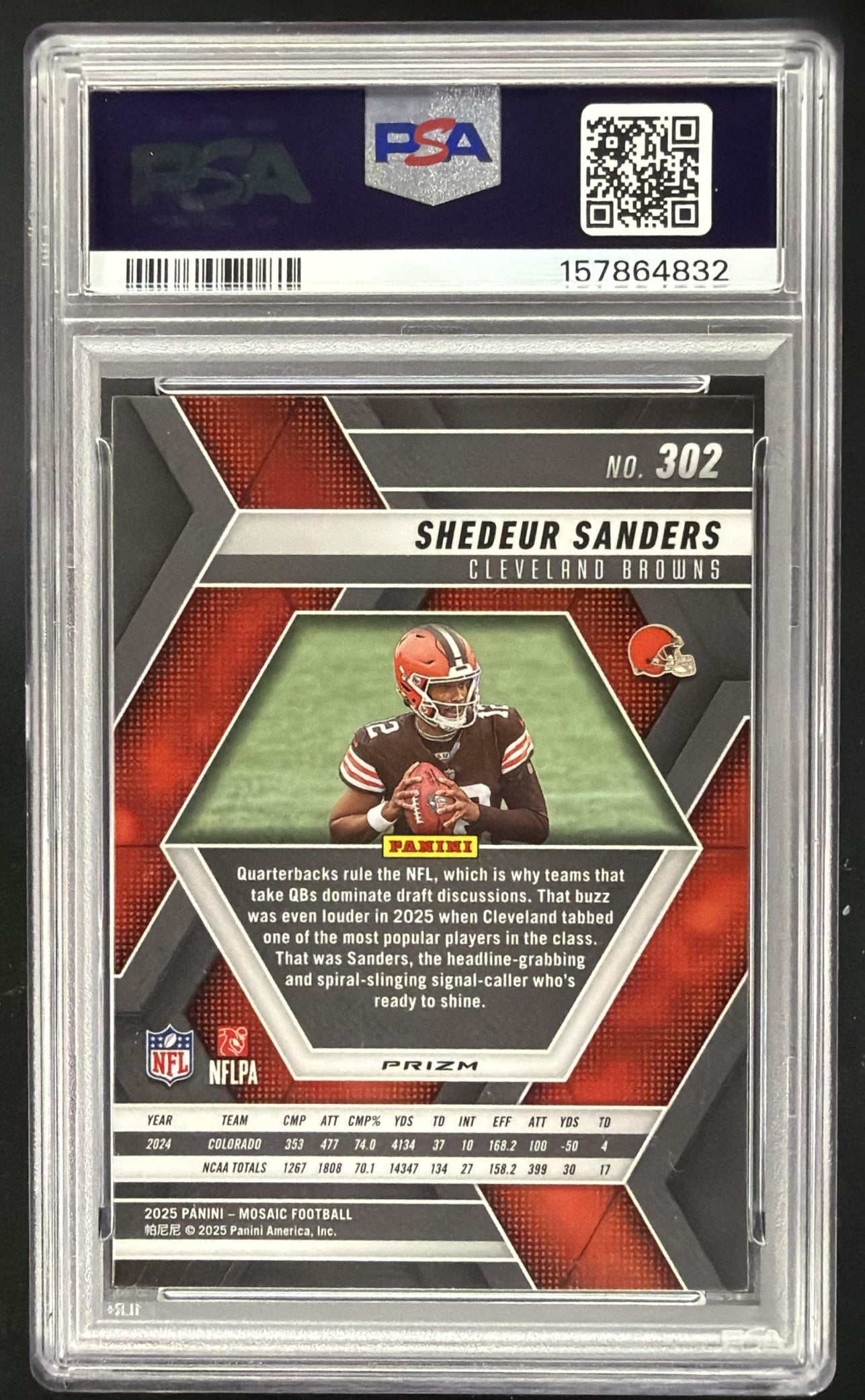 2025 Panini Mosaic Shedeur Sanders #302 Rookies Genesis Prizm RC PSA 10