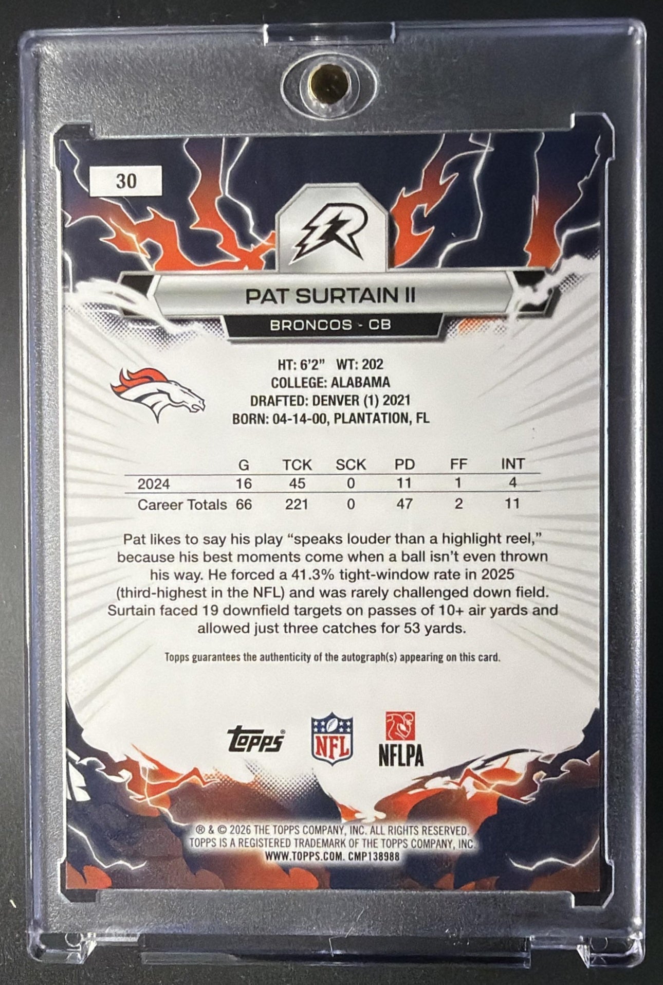 2025 Topps Resurgence Pat Surtain II #30 Signatures Orange Power Surge Refractor /25 SP Auto