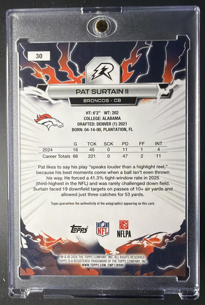 2025 Topps Resurgence Pat Surtain II #30 Signatures Orange Power Surge Refractor /25 SP Auto