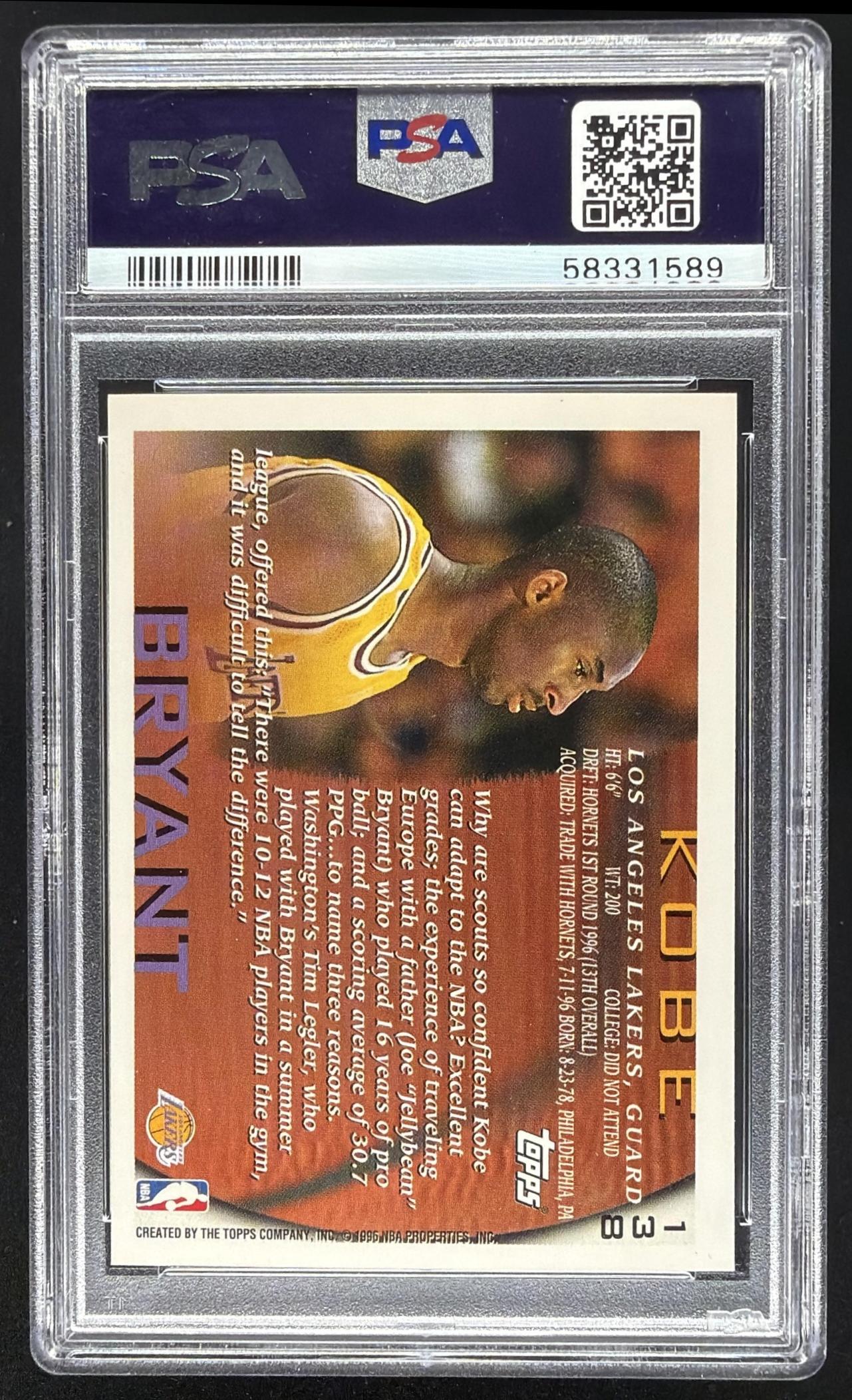 1996-97 Topps Kobe Bryant #138 RC PSA 8